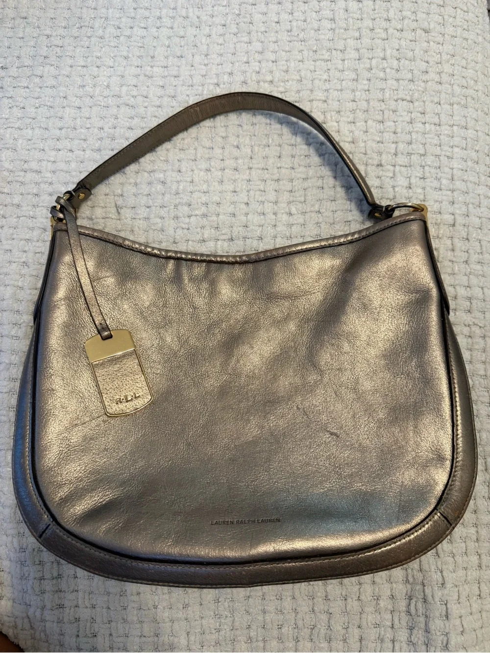 Ralph Lauren Metallic Taupe Shoulder Hobo with Gold Tag
